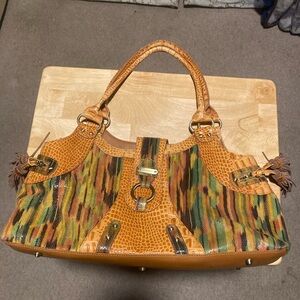 NWOT Sharif Studio Shoulder Bag Leather Multicolor Reptile Embossed Tassels